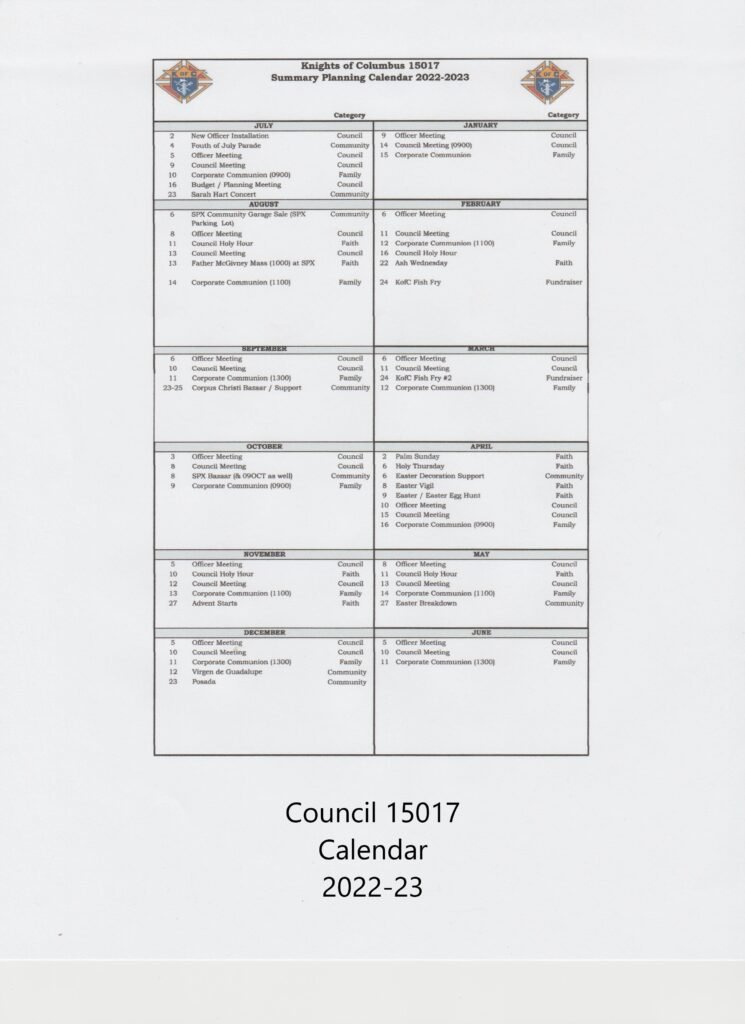 Knight Of Columbus 15017 Calendar Of Events 2023 2024 KNIGHTS OF Knight Of Columbus 15017 Calendar Of Events 2023 2024 KNIGHTS OF